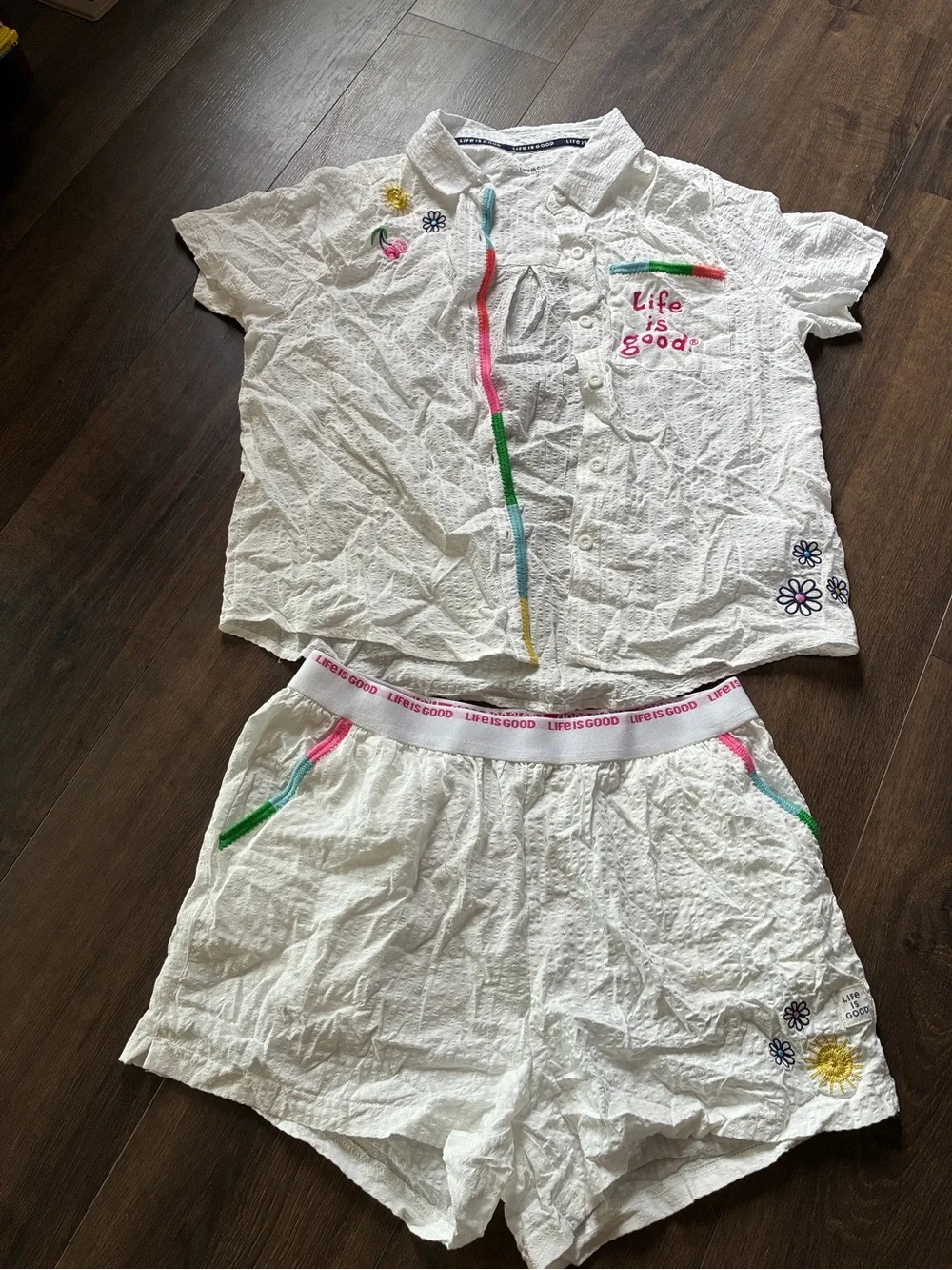 Life Is Good Embroidered Seersucker Matching Set Medium
